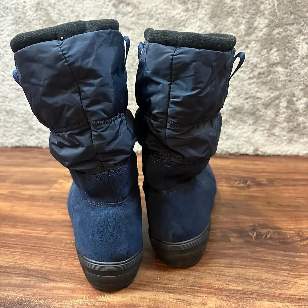 Lands End Blue Suede Slip On Slouch Winter Snow Boots 461673 Women's 9 9B